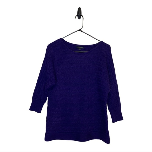 Banana Republic Factory Purple Large 3/4 Sleeve Cable Knit Sweater - Picture 1 of 7